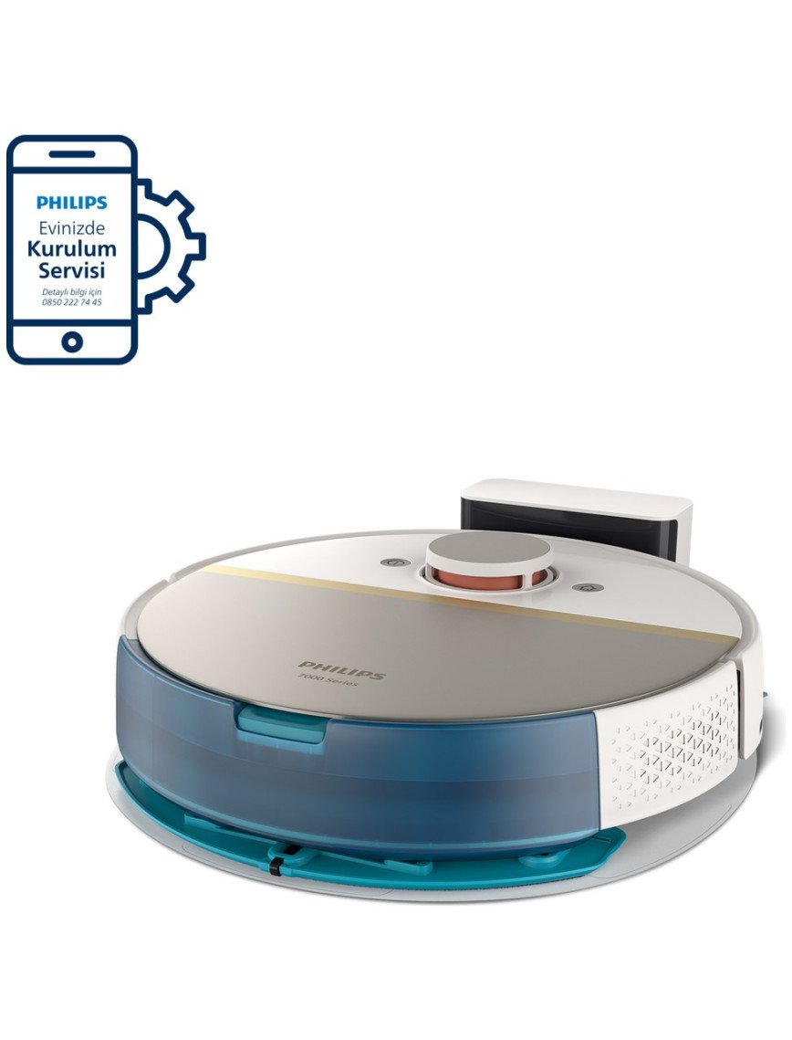 Philips XU7000/02 7000 Serisi HomeRun Aqua Islak Kuru Robot Süpürge, Sarj İstasyonlu, İpek Beyaz ve Altın Sarısı,