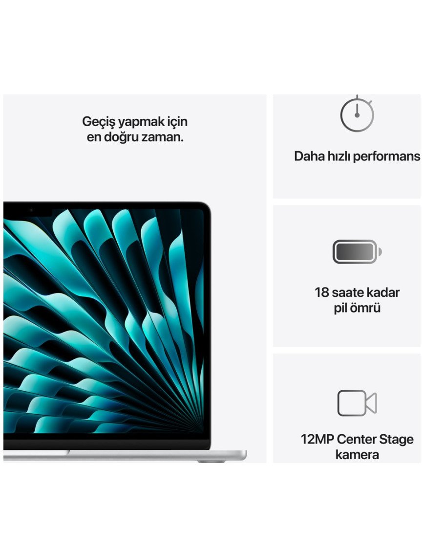 Apple MacBook Air M4 16GB 256GB SSD macOS 13" Taşınabilir Bilgisayar Gümüş MW0W3TU/A